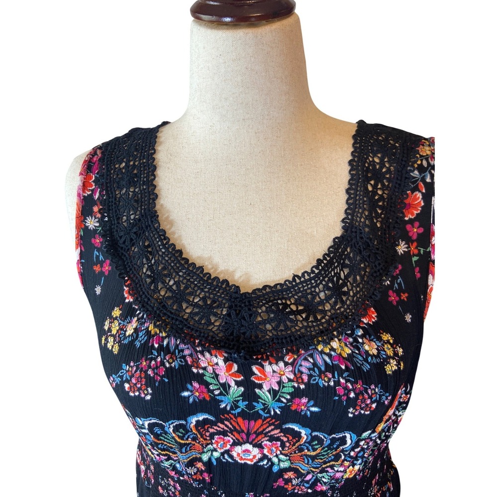 American Eagle Boho Maxi Dress Navy Burgundy Smocked Back Strappy XXL - Picture 2 of 7